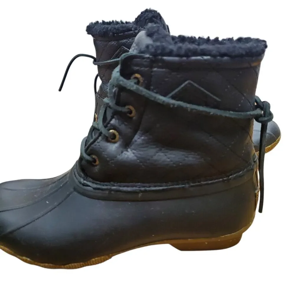 Sperry Saltwater Winter Luxe Duck Boots Womens 7M Black Quilt Leather Lined